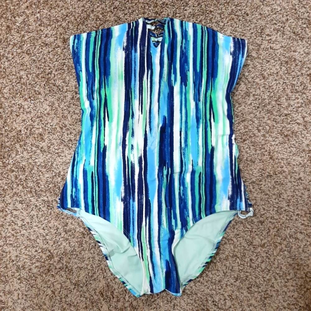 SOLD Aerie Blue Green Strapless One piece Swimsuit Lg